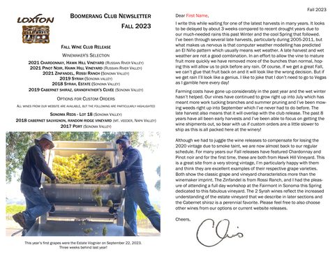 Cover of the Fall 2023 Boomerang Club newsletter