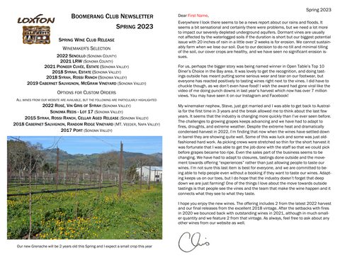 Cover of the Spring 2023 Boomerang Club newsletter